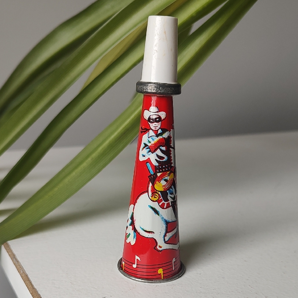 Vintage Made In Japan Red Tin Noisemaker Horn
